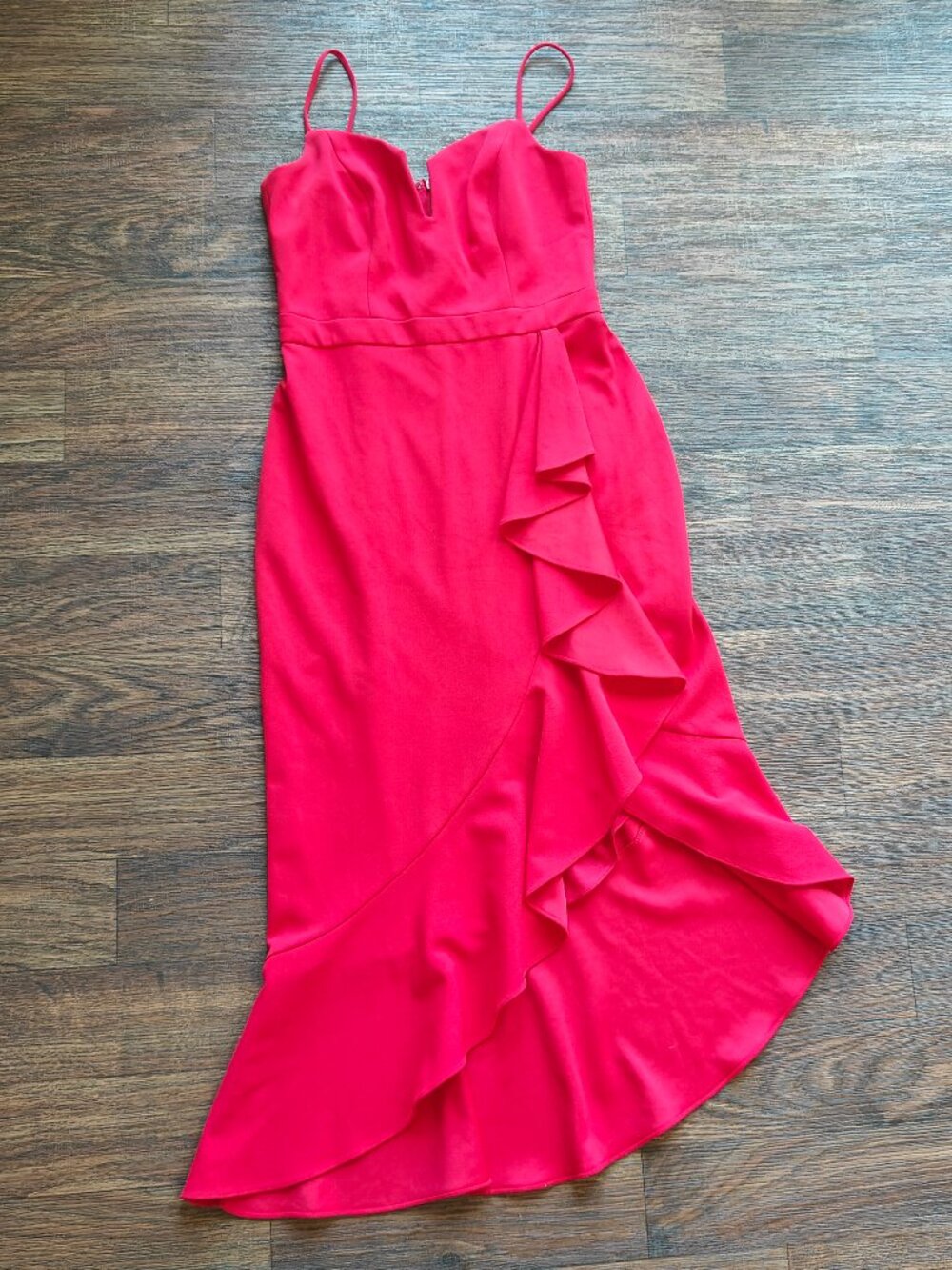 XSCAPE RUFFLED NOTCH-NECK MAXI DRESS (SIZE 6)